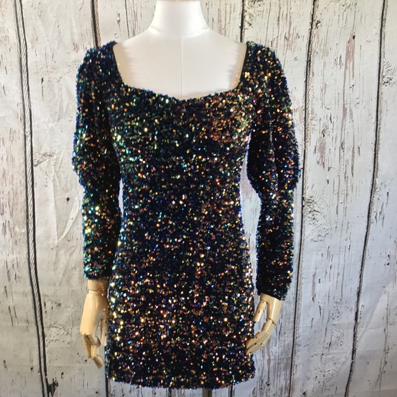 Zara Puff Sleeve Sequins Mini Dress SMALL EUC - Picture 4 of 14